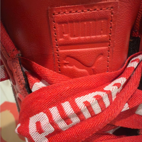 ❤️👟 Puma Women’s Heart Basket DE Red Leather & White Suede Sneakers - Picture 11 of 13